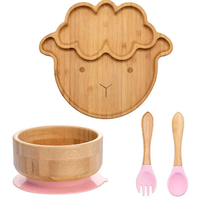 Natural Bamboo Baby Tableware Set with Suction Base