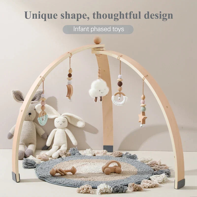 Natural Wood Infant Play Center with Toy Attachments