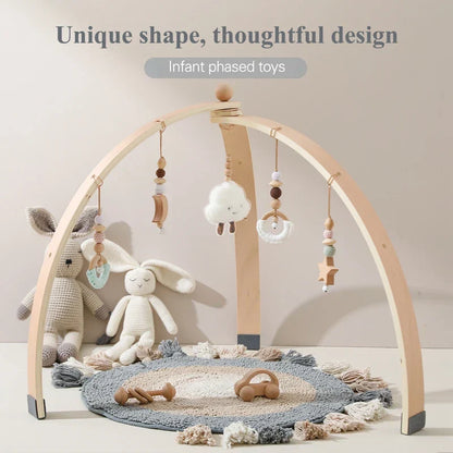 Natural Wood Infant Play Center with Toy Attachments