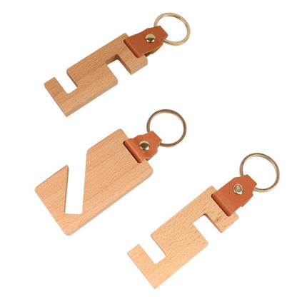 Compact Wooden Phone Holder Keychain