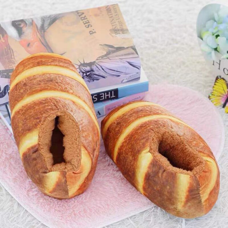 Cozy Fuzzy Bread Print Slippers