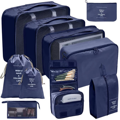 Compact 9 Piece Travel Packing Accessory Kit