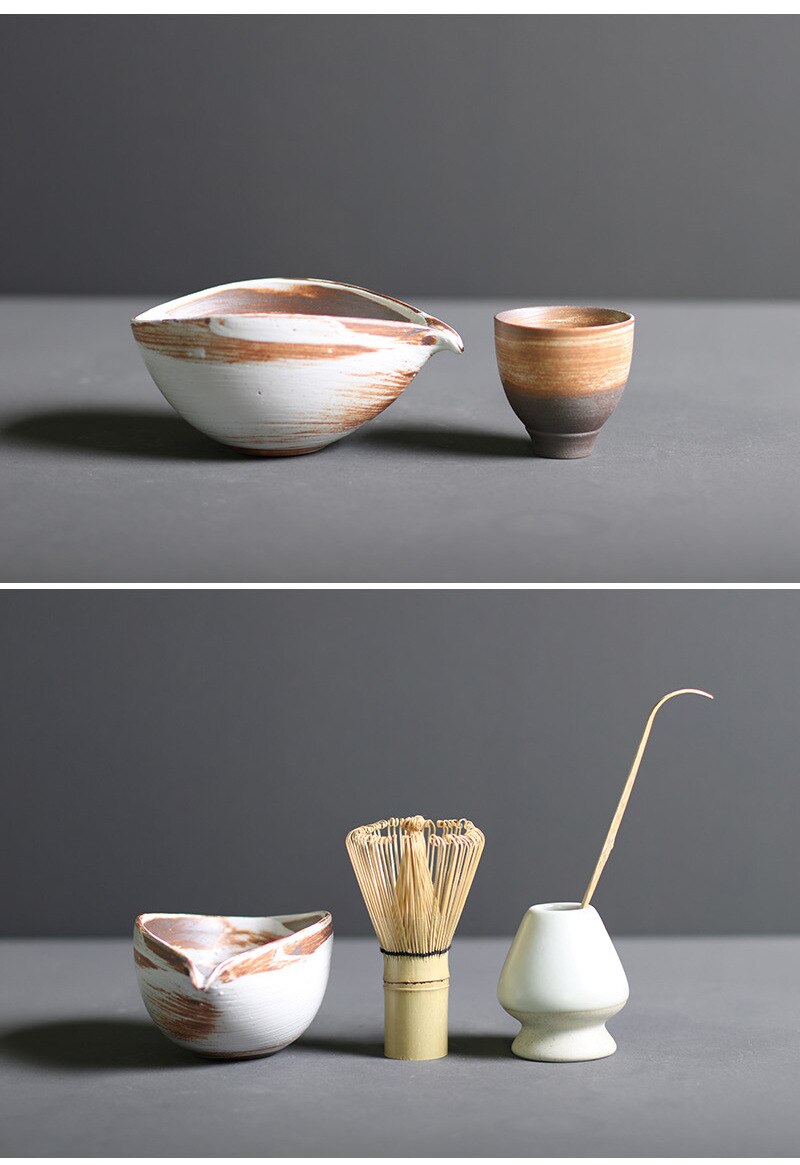 Authentic Green Tea Set with Whisk and Ceramic Bowl