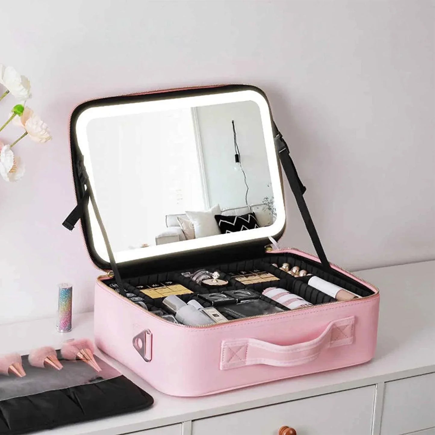 Compact LED Illuminated Cosmetic Case Bag - Luxicro