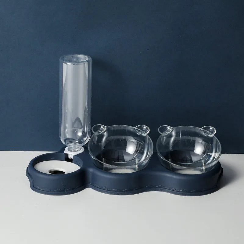Adjustable Pet Feeder 3 Bowl Stand with Water Bottle