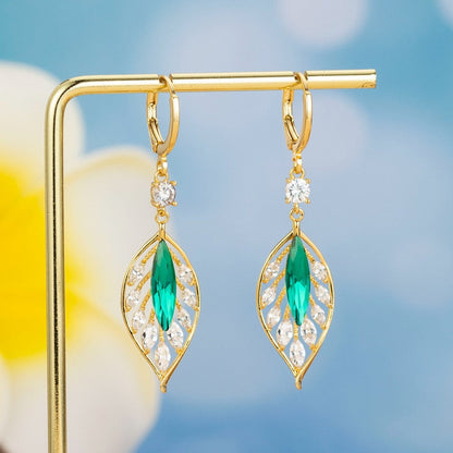 Sparkling Leaf Crystal Earrings - Luxicro