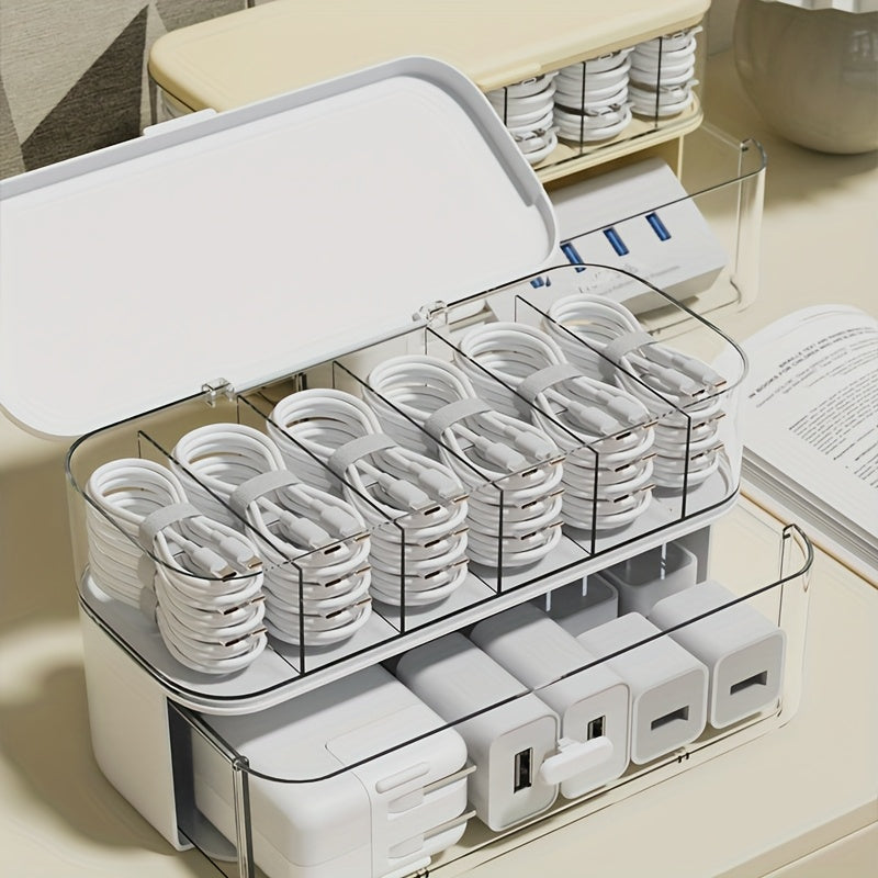 Compact Cable Management Box for Desk Organization - Luxicro