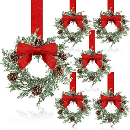 Small Christmas Wreath Set of 6 Artificial Holiday Decor