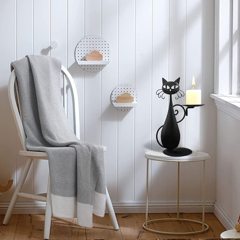 Stylish Black Kitty Figurine Candle Holder
