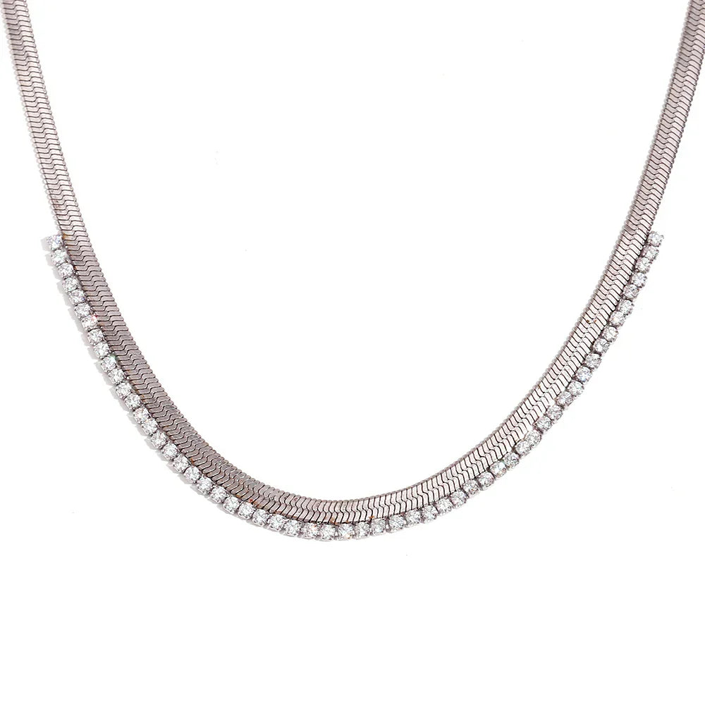 Timeless Chevron Glitter Silver Necklace