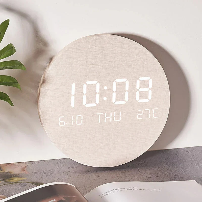 Natural Wood Alarm Clock with LED Screen