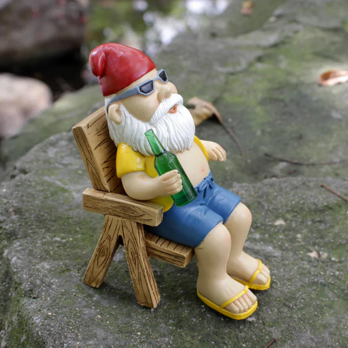 Comical Yard Gnome with Chair Decoration