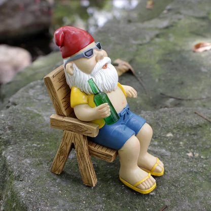 Comical Yard Gnome with Chair Decoration