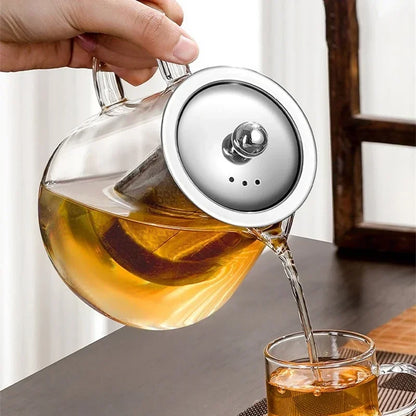 Big Thermal Glass Teapot with Metal Strainer