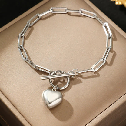 Lovely Heart Charm Paperclip Bangle