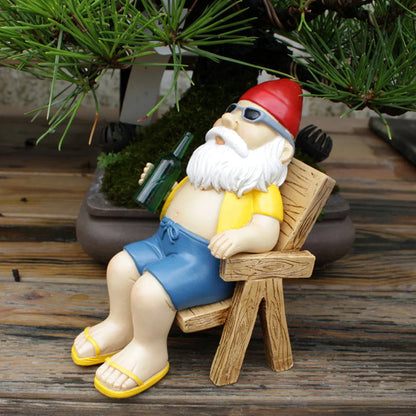 Comical Yard Gnome with Chair Decoration