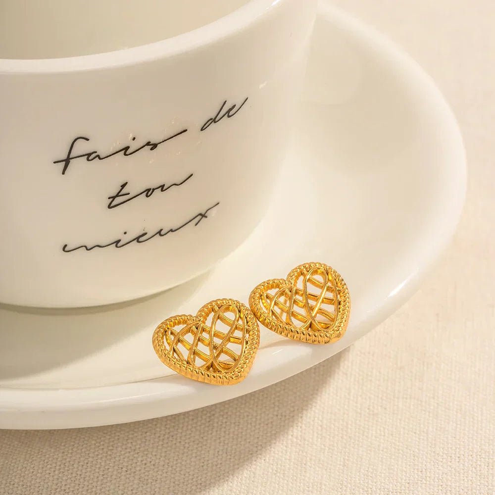 Elegant Open Hoop Gold Stud Earrings