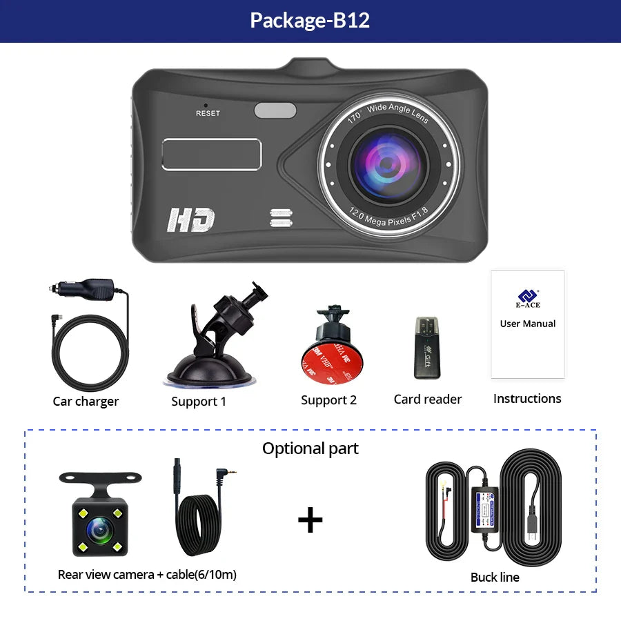 Dual Lens Car Dash Cam with Loop Recording & G Sensor