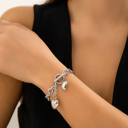 Trendy Double Heart Chain Layered Necklace Set
