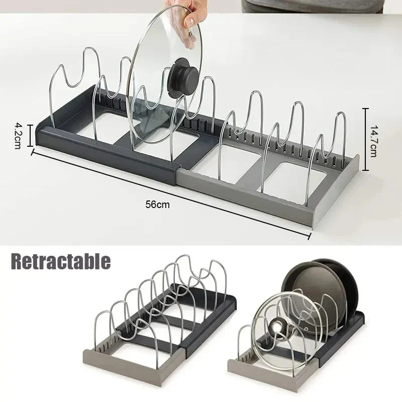 Space Saving Kitchen Pot Lid Holder – 7 Adjustable Compartments