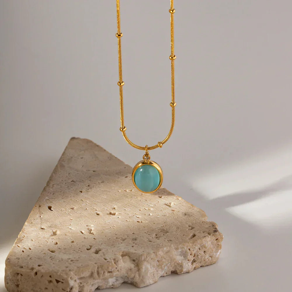 Premium Navy Blue Opal Chain Necklace 18k Gold