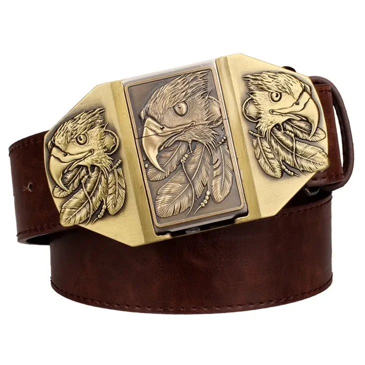 Classic Flame Lighter Embossed Leather Belt