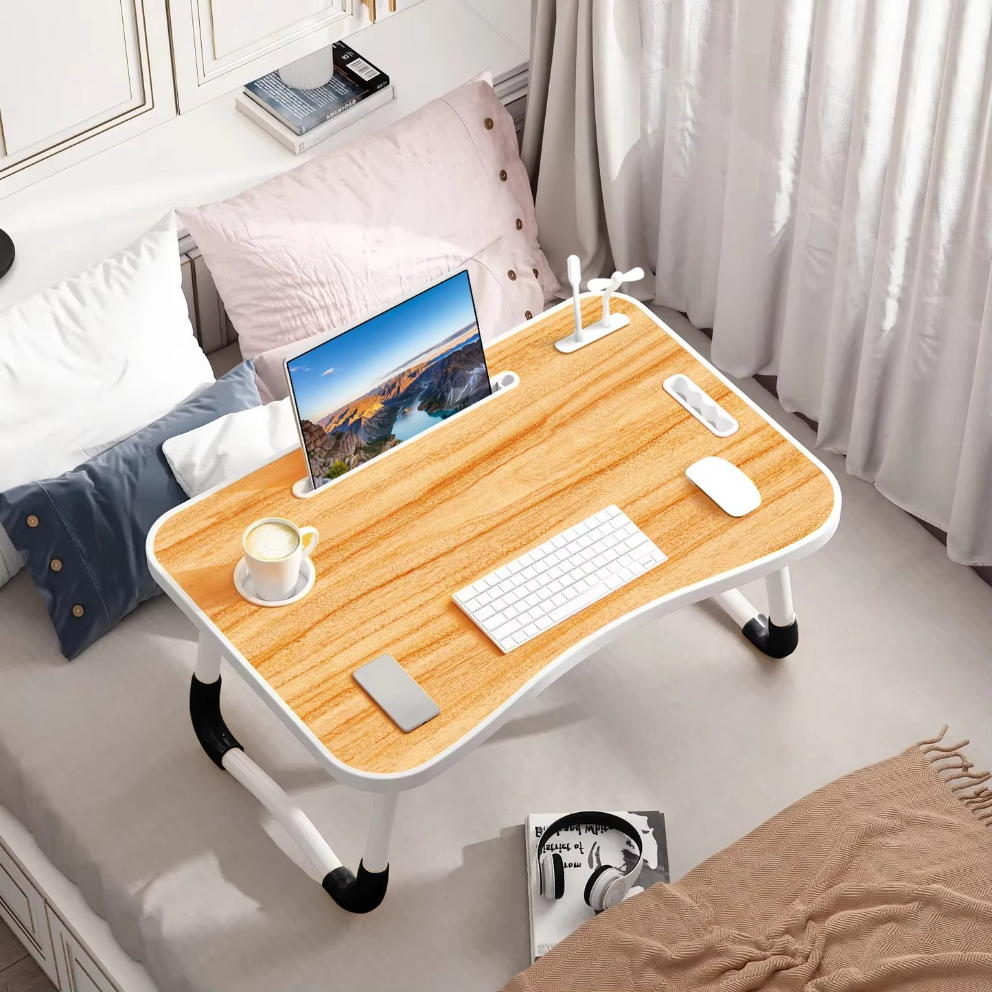 Space Saving Laptop Table with LED Light and Fan