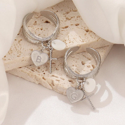 Dainty Heart Initial Pendant Necklace Ring