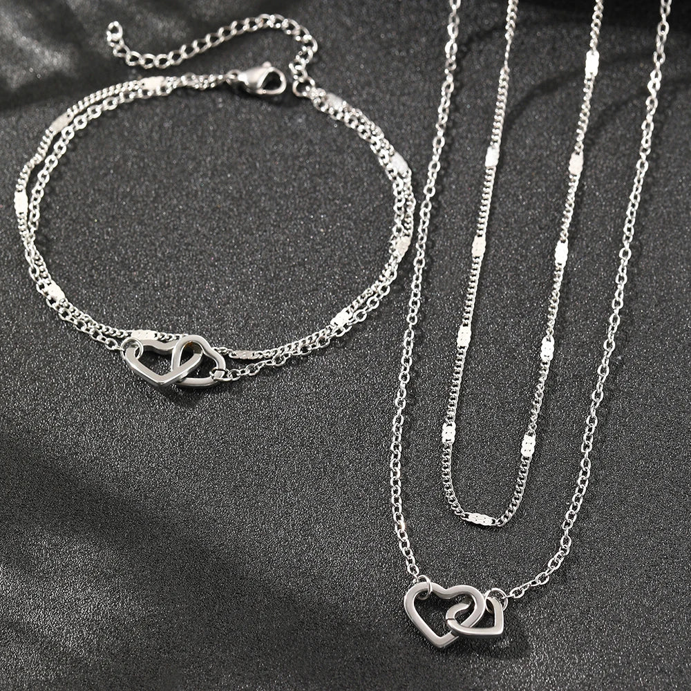 Dainty Love Chain Necklace and Bangle Set