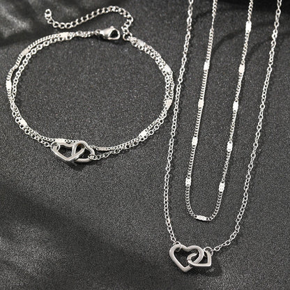 Dainty Love Chain Necklace and Bangle Set