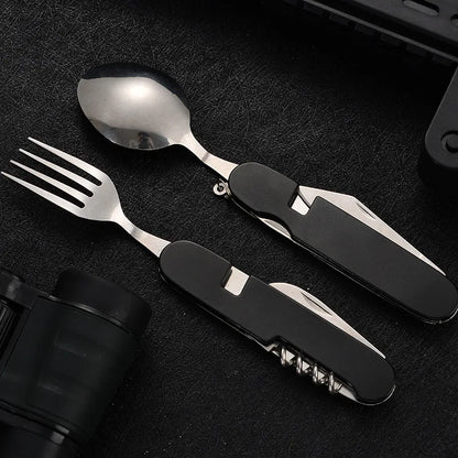 Compact Multi-Tool Stainless Steel Camping Utensils