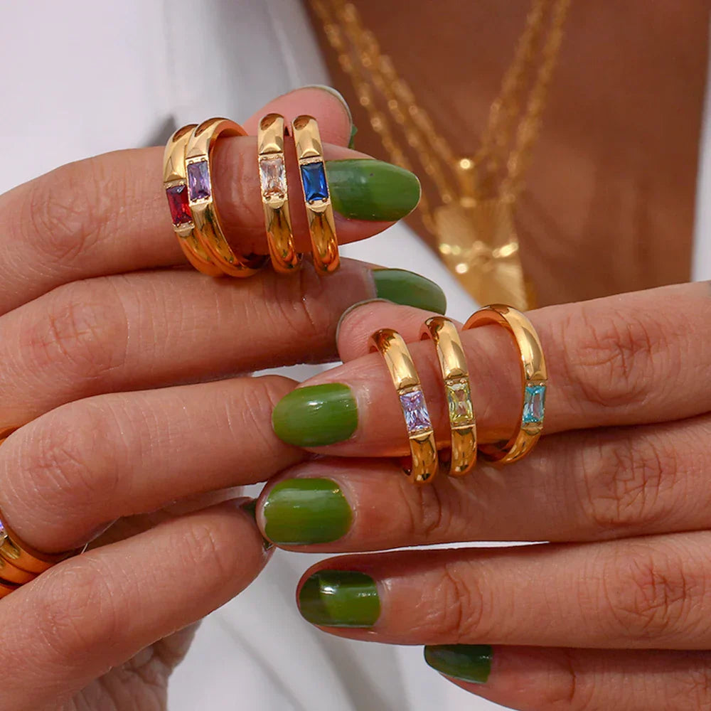 High End 18k Gold Gemstone Baguette Ring