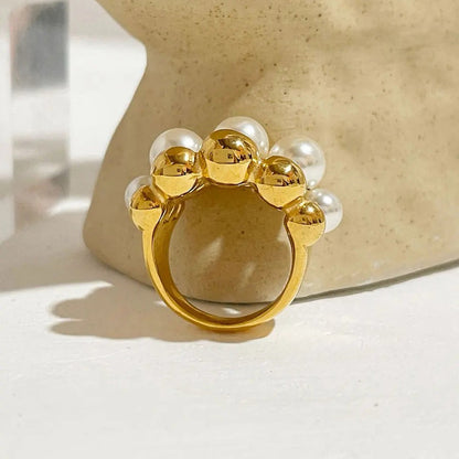 Elegant Golden Pearl Cocktail Ring
