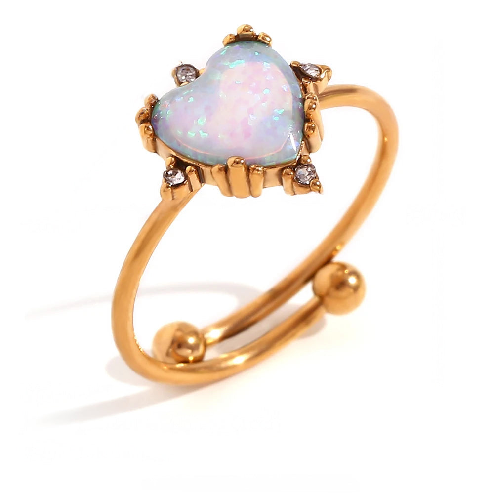 Shiny Opal Diamond Accent Adjustable Band Ring
