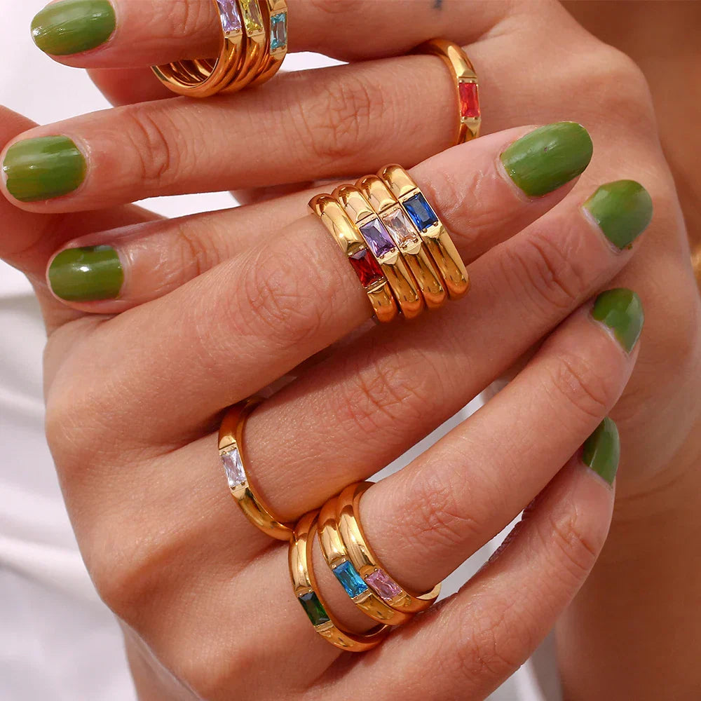 High End 18k Gold Gemstone Baguette Ring - Luxicro