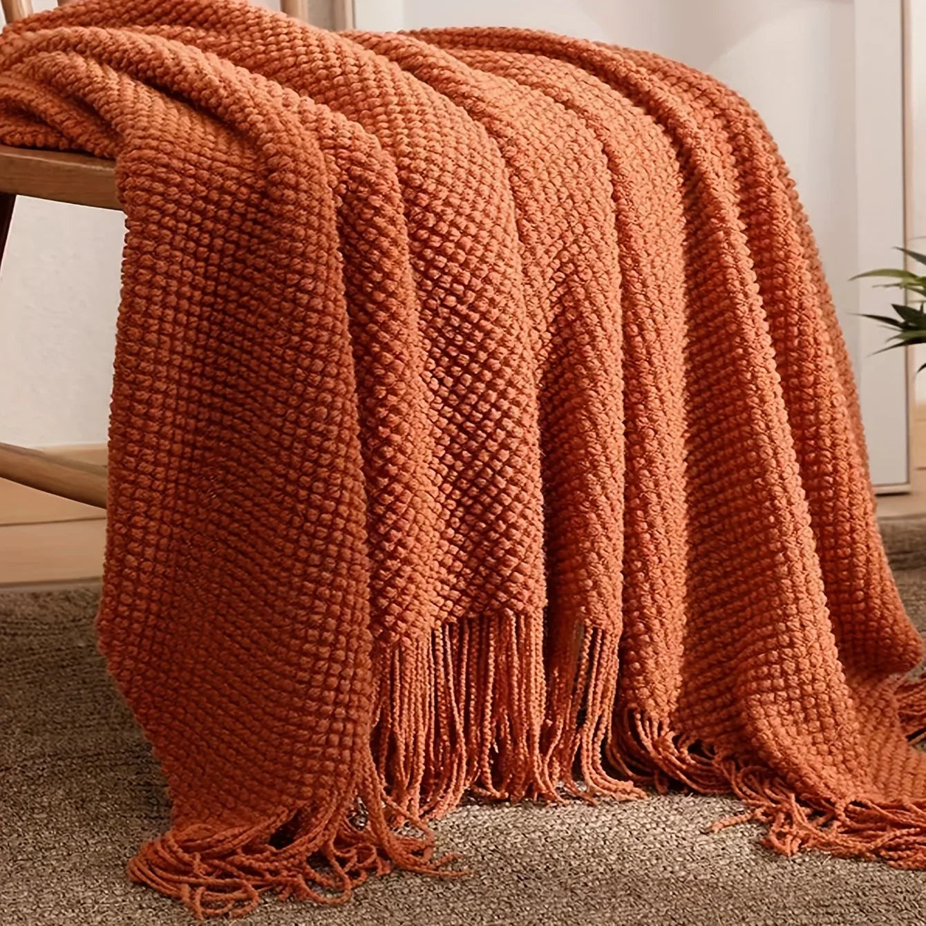 Soft Cozy Orange Fringe Throw Blanket - Luxicro