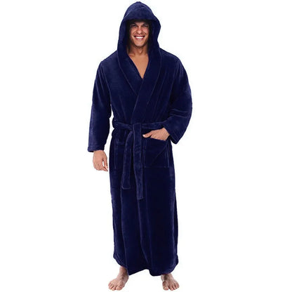Soft Fleece Hooded Robe for Men with Pockets