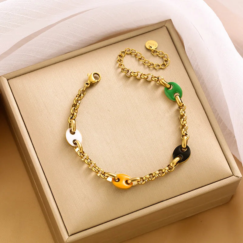 Colorful Round Chain Paperclip Bracelet - Luxicro