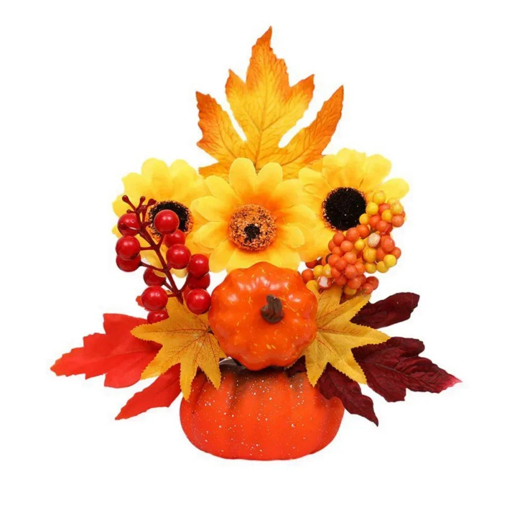 Autumn Decor Pumpkin with Artificial Flowers