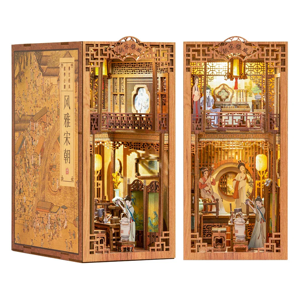 Mini Wooden Dollhouse Book Shelf Kit Cozy Library Decor