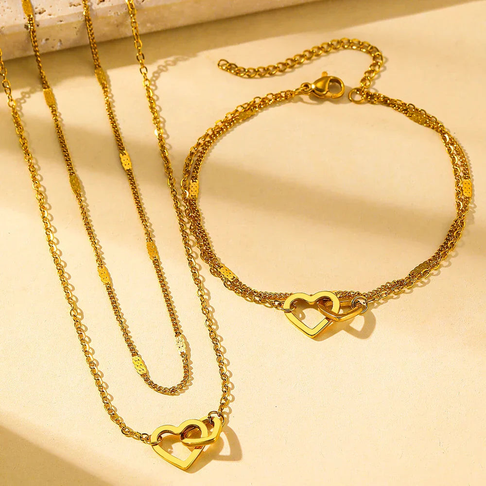 Dainty Love Chain Necklace and Bangle Set
