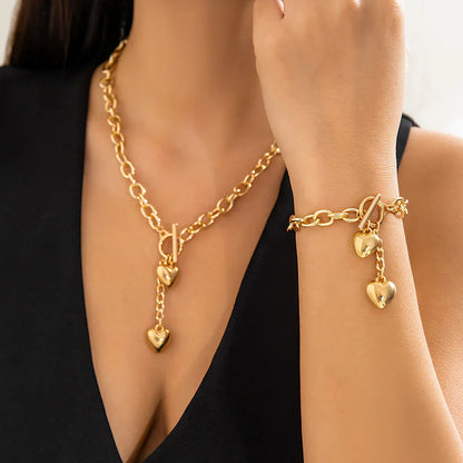 Trendy Double Heart Chain Layered Necklace Set