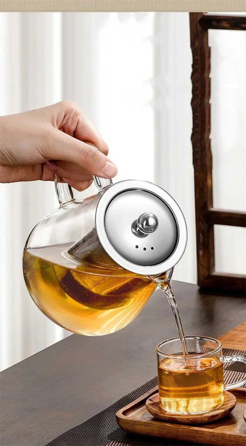 Big Thermal Glass Teapot with Metal Strainer