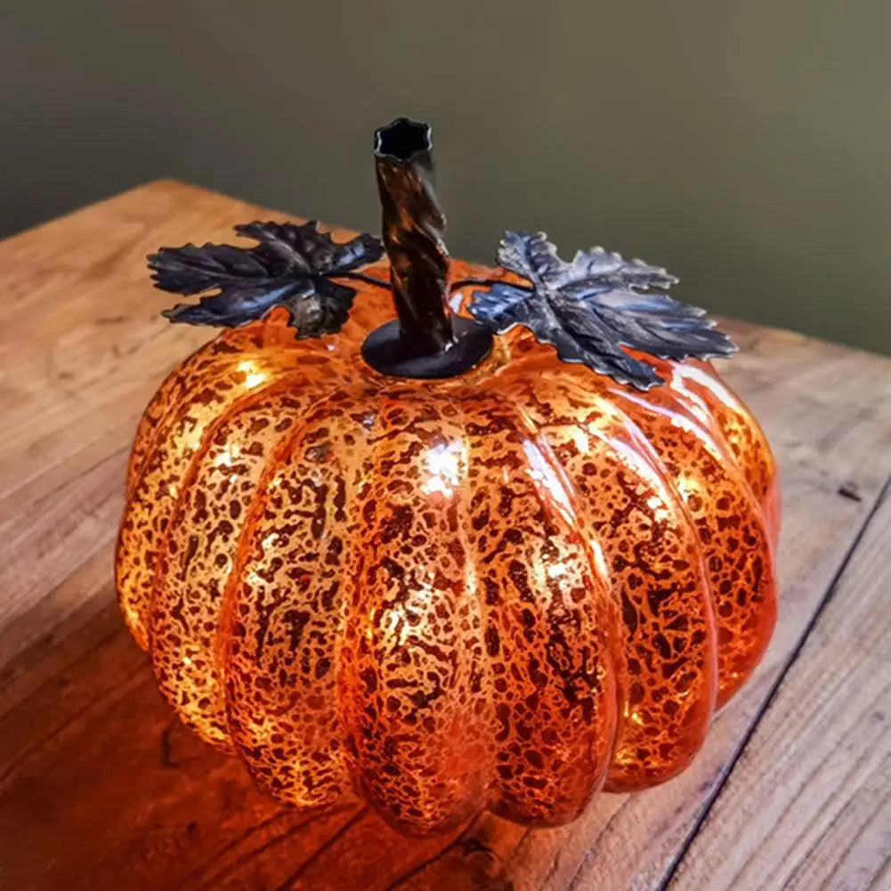 Bright Glass Pumpkin Decoration with Soft Lights