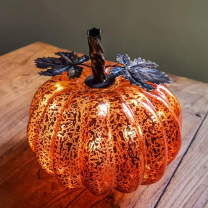 Bright Glass Pumpkin Decoration with Soft Lights