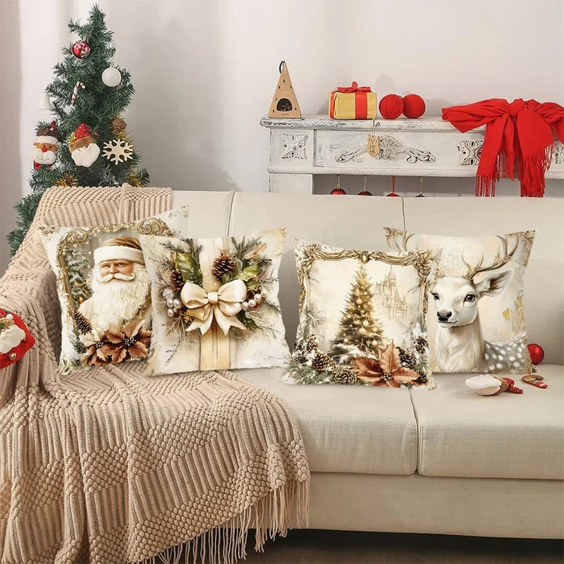 Cosy Christmas Cushion Covers Set of 4 Red Velvet