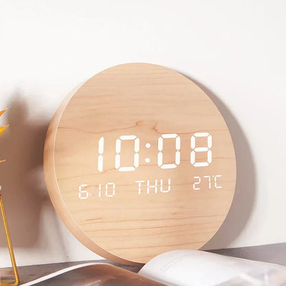 Natural Wood Alarm Clock with LED Screen