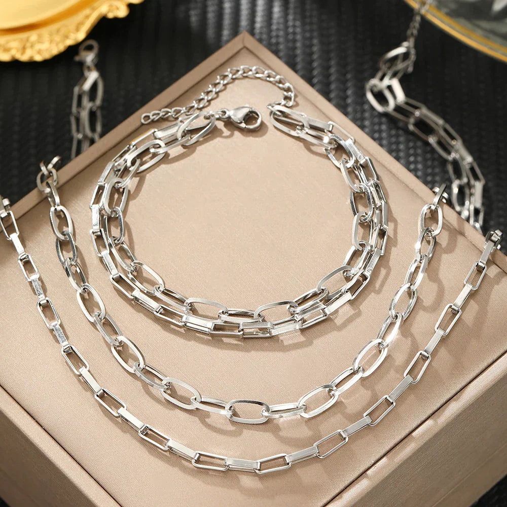 Interlocking Metal Paperclip Link Jewelry Set