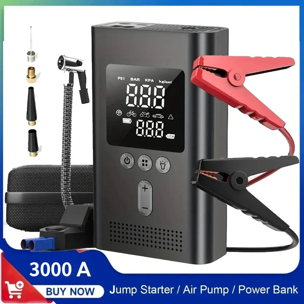 Portable Car Battery Booster 3000A Air Compressor Kit - Luxicro