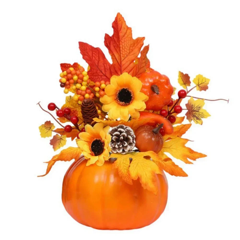 Autumn Decor Pumpkin with Artificial Flowers